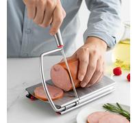 Trancheuse à fromage en acier inoxydable, coupe graduée pour fromage et jambon, outil précis et uniforme, ventouse en silicone antidérapante et poignée confortable