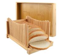 Trancheuse à pain en bambou avec 3 épaisseurs réglables, guide de coupe compact pliable avec plateau miettes, facile à trancher le pain, les bagels, les gâteaux faits maison
