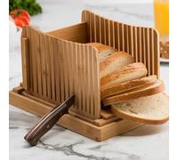 Trancheuse à pain en bois de bambou, Guide de tranche de pain, largeur réglable pour couper le pain, pain, pain grillé, bagel 32X21.2X19.5CM