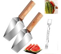 Trancheuse à pastèque en acier inoxydable, nouveau coupe-pastèque triangulaire 2026, en acier inoxydable avec manche en bois for une grande variété de pastèque, cantaloup, miellat, pommes (3 pièces)