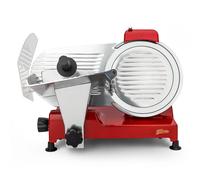 H.Koenig Trancheuse électrique à viande MSX254, charcuterie, professionnelle, précise,coupe 0-12 mm,lame 25 cm,aiguiseur intégré,large plateau,282 rpm, Rouge