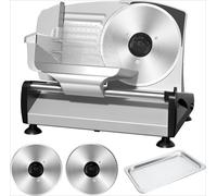 Trancheuse à viande avec moteur DC silencieux, trancheuse électrique 200W, lames doubles en acier inoxydable de 7,5'', épaisseur réglable de 0 à 15 mm Argent
