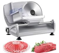 Trancheuse à viande électrique, 200 W, avec épaisseur réglable de 1 à 15 mm et lame dentelée en acier inoxydable de 19 cm, trancheuse à pain avec interrupteur de sécurité, pour fromage, charcuterie,