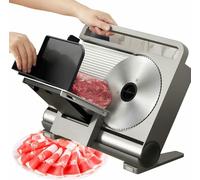 Trancheuse à viande : épicerie électrique et trancheuse alimentaire avec lame amovible de 19 cm en acier inoxydable et épaisseur réglable de 0 à 15 mm, avec poussoir et pieds antidérapants