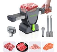 Trancheuse à viande fraîche, trancheuse manuelle pour viande fraîche et crue, épaisseur de coupe réglable de 2 mm ou 4 mm, 17 lames pour 18 tranches (tranché, rayé, coupé en dés) - Gris