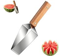 Trancheuse de pastèque triangulaire en acier inoxydable avec poignée ergonomique en bois, trancheuse manuelle professionnelle pour melon, cantaloupe et miel (1)