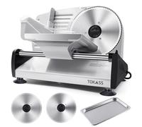 Trancheuse électrique 200 watts en acier inoxydable - Robot culinaire réglable de 0 à 15 mm - 2 lames - Trancheuse à saucisses - Trancheuse à pain, trancheuse à jambon (200 Watts - 2 Lames - Argent)