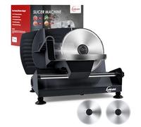 Trancheuse Electrique 200W à Jambon et Saucisson, 2 Lames Détachable de 19 cm, 0-15 d'épaisseur Précise, Commutateur de Rainure pour Utilisation Sûre, Pour Pain, Jambon, Fromage et Viande, Argent