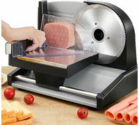 Trancheuse électrique Deli Food 200W - Lames amovibles de 19 mm, épaisseur réglable de 1 à 15 mm, idéale pour couper la viande, le fromage et le pain à la maison