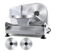 Trancheuse Électrique Professionnelle, 200W, 2 Lames Amovibles 19 cm, Réglage Précis 0-15mm, Pour Jambon, Saucisson, Pain, Fromage et Viande, Argent