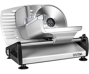 Trancheuse Électrique, Trancheuse à Jambon avec Interrupteur Sécurité Enfants, Lame en Acier Inoxydable, Epaisseur Réglage de 0-15mm pour Jambons, Saucissons, Pains, Viandes etc, 150W