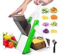 Trancheuse Legumes Multifonctionnel et Réglable avec Bac de Récupération, Coupe-frites, Coupe-pommes de Terre, Coupe-oignons, Concombres pour Tranches, Julienne, Mandoline, Cuisine