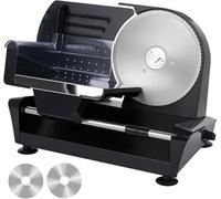 Trancheuse manuelle pour viande et fromage avec épaisseur réglable, lames dentelées et lisses en acier inoxydable, corps en fonte d'aluminium avec pince alimentaire et pieds antidérapants, pour la