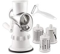 Trancheuse multifonction 4 en 1 en acier inoxydable avec aiguiseur à filetage fin, aiguiseur rotatif manuel, cadeau pratique, sûr et gain de temps, ustensiles de cuisine, coupe-fromage, blanc