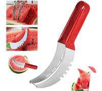Trancheuse pastèque en acier inoxydable avec fourchette - Outil de cuisine multifonction - Convient pour pastèque, cantaloup, papaye, fruit du dragon