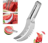 Trancheuse pastèque en acier inoxydable avec fourchette - Outil de cuisine multifonction - Convient pour pastèque, cantaloup, papaye, fruit du dragon