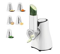 Trancheuse Robot,Éminceur électrique Vitesse Réglable,5 lames Interchangeables Différentes,Tranche pour Couper,Râper et émincer,Pieds et Boutons Antidérapants,Amovible (Blanc)