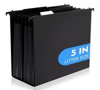 Trandraft 1 dossier suspendu en plastique de grande capacité, poche extensible de 12,7 cm avec séparateurs mobiles, dossiers noirs de format lettre avec onglets insérables pour armoire de classement