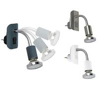 Trango 11-055 Lampe de prise en noir anthracite, veilleuse avec 1x ampoule LED GU10 3000K blanc chaud anneau décoratif chromé et interrupteur ON/OFF lampe de lecture, applique murale, lampe de cuisine