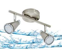Trango Lampe de salle de bain 1009-22 à 2 flammes IP44 *WET* plafonnier de salle de bain - nickel mat lampe de couloir, lampe de toilette, spot de plafond avec 2x 5W GU10 spots d'ampoule LED pivotants
