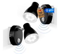 Trango Lot de 2 Veilleuse capteur LED *MILO* 2635-025 Eclairage de sécurité 230V avec détecteur de mouvement & fonction automatique en noir, lampe à douille, applique, lampe d'orientation, veilleuse