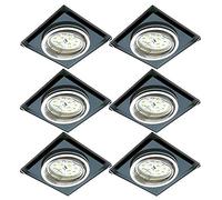 Trango Lot de 6 *BLACK CRYSTAL* spots de plafond LED 6736S-06MO en verre noir découpé à la main avec 6x module LED ultra plat 5watts 3000K blanc chaud lumières encastrées, spots encastrés, plafonniers