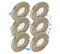 Trango Lot de 6 Lampe de salle de bain IP65 6729IP65-062MOSD Spots extérieurs encastrés 6x Module LED ultra plat dimmable en 3 étapes 3000K blanc chaud encastré en acier inoxydable, plafonnier