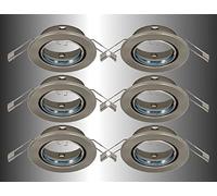 Trango Lot de 6 Spot encastré en acier inoxydable aspect rond 6729-062 Salle de bains I WC luminaires encastrés, projecteurs de plafond, spots encastrés, plafonnier avec 6 douilles en céramique GU10