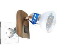 Trango Plug LED light TG11-042 en acier inoxydable avec abat-jour en verre, plug night light incl.1 GU10 3000K blanc chaud LED illuminant & interrupteur ON/OFF lampe de lecture