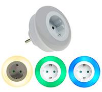 Trango Veilleuse LED pour enfants avec prise 11-053 Lampe d'orientation avec capteur crépusculaire et interrupteur tactile Réglage de couleur LED blanc chaud-bleu-vert, éclairage de sécurité