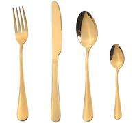 TRANITION-Couverts de Table or en Acier Inoxydable，Ménagère de 24 Pièces pour 6 Personnes, Couteaux et Fourchettes (Or), (FLORA)