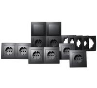 Trano Lot de 20 interrupteurs et prises Flair « Standard » - Anthracite - Encastré, prises, interrupteur, cadre 1 et 2 prises - Programme d'interrupteurs design
