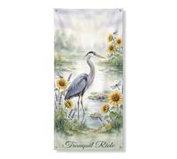 Tranquil Ride Bannière décorative pour porte, scène naturelle sereine avec héron et tournesols, décoration intérieure et extérieure de printemps, fournitures de vacances de festival 91,4 x 183 cm