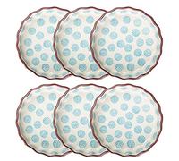 Tranquillo Lot de 6 moules à tartelettes en grès avec impression estampée à la main - Blanc/bleu rétro - Diamètre : 11 x 3 cm