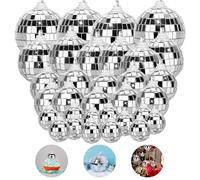 TranRantic 32 Pièces Boule à Facette Kit, Boule Disco Brillant avec Corde, Deco Disco Réutilisable, Mini Boule Disco pour Décoration de Gâteaux, Fête, Bar, Décoration de Vacances(Argent)