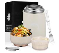 TranRantic Alimentaire Chaud, 500ml Acier Inoxydable Boite Alimentaire Isotherme, Lunch Box Isotherme avec Fourchette et Cuillère Pliables, Gamelle Isotherme pour Repas Chaud(Blanc)