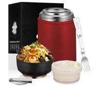 TranRantic Alimentaire Chaud, 500ml Acier Inoxydable Boite Alimentaire Isotherme, Lunch Box Isotherme avec Fourchette et Cuillère Pliables, Gamelle Isotherme pour Repas Chaud(Rouge)