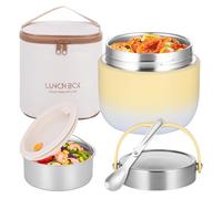 TranRantic Boîte Alimentaire Isotherme, 1200ml Acier Inoxydable Boîte à Lunch Isotherme avec Sac Repas, Lunch Box avec Cuillère Pliables, pour Ecole, Bureau, Camping(Jaune)