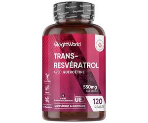 Trans Resveratrol (98%) avec Quercétine 550mg, 120 Gélules Vegan pour 4 Mois Source de Vitamine C, Resveratrol Polyphenols Renouée du Japon avec Sophora Japonica sans Stéarate Magnésium