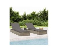 vidaXL Transat avec table gris résine tressée, transats, chaise longue, chaise longue d'extérieur, chaises longues, lit de 319633