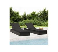vidaXL Transat 1 pc avec table résine tressée Noir