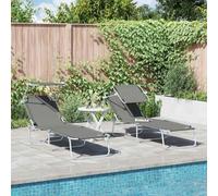 Transat 2 Pcs Gris 58 x 188 x 77cm, Chaise Longue Pliable en Polyester avec Dossier Réglable et Cadre en Acier pour Jardin ou Terrasse