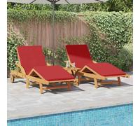 Transat 2 pcs Rouge 200 x 67 x 84 cm Bois d'Acacia Massif avec Rembourrage Mousse