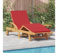 Transat 2 Pcs Rouge Bois d'Acacia Massif, Chaise Longue Extérieur Réglable avec Repose-Pieds et Dossier Inclinable pour Jardin Terrasse