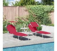 Transat 2 Pcs Rouge Pliable 58 x 188 x 77cm Polyester Acier, Chaise Longue avec Dossier Réglable pour Jardin Terrasse Piscine