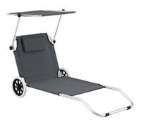 Transat avec Pare-Soleil Chaise Longue Inclinable Réglable en 4 Positions Bain de Soleil Design avec Roues Anti-Retours Capacité de Charge 110 kg Aluminium Polyester Argenté Mat Gris Foncé