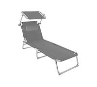 Transat acier gris 4 niveaux réglage dossier appuie-tête amovible pare-soleil inclinable structure stable