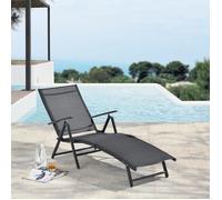 [en.casa] Transat Design Chaise Longue Inclinable 160° Bain de Soleil avec Accoudoirs Capacité de Charge 120 kg Aluminium PVC Polyester 150 x 65 x 86 cm Noir