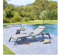 Hespéride - Transat Inclinable Allure Vert - 2 Roues 5 Positions Anti-Rouille Texaline Matelassée Empilable Mobilier Détente pour Jardin, Terrasse
