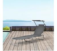 Transat avec Pare-Soleil Argozelo Inclinable Acier Polyester Argenté Mat Gris Foncé